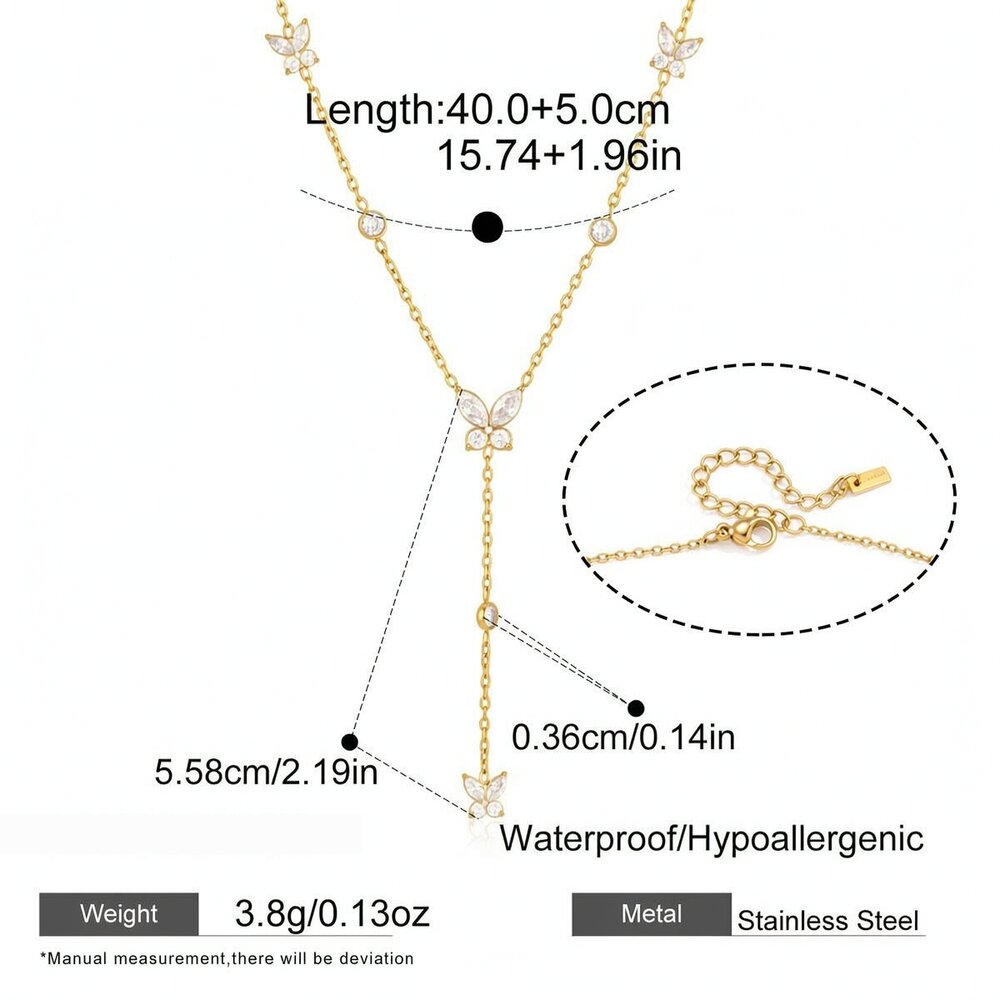 Romantic Series Sweet Butterfly Stainless Steel Waterproof Gold Color Zircon Women's Pendant Necklaces