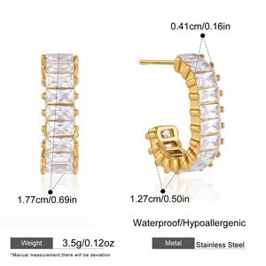 Luxurious Series Simple Rectangle Stainless Steel Waterproof Gold Color Zircon Women's Stud Earrings h5