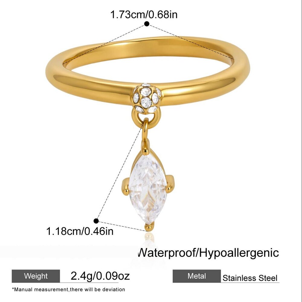 Geometric Shape Stainless Steel Waterproof Gold Color Zircon Women's Gemstone Rings