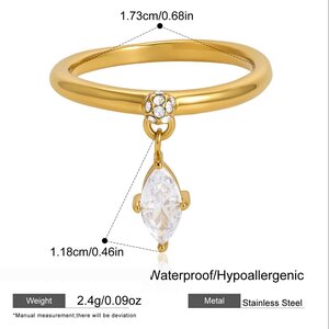 Geometric Shape Stainless Steel Waterproof Gold Color Zircon Women's Gemstone Rings h5