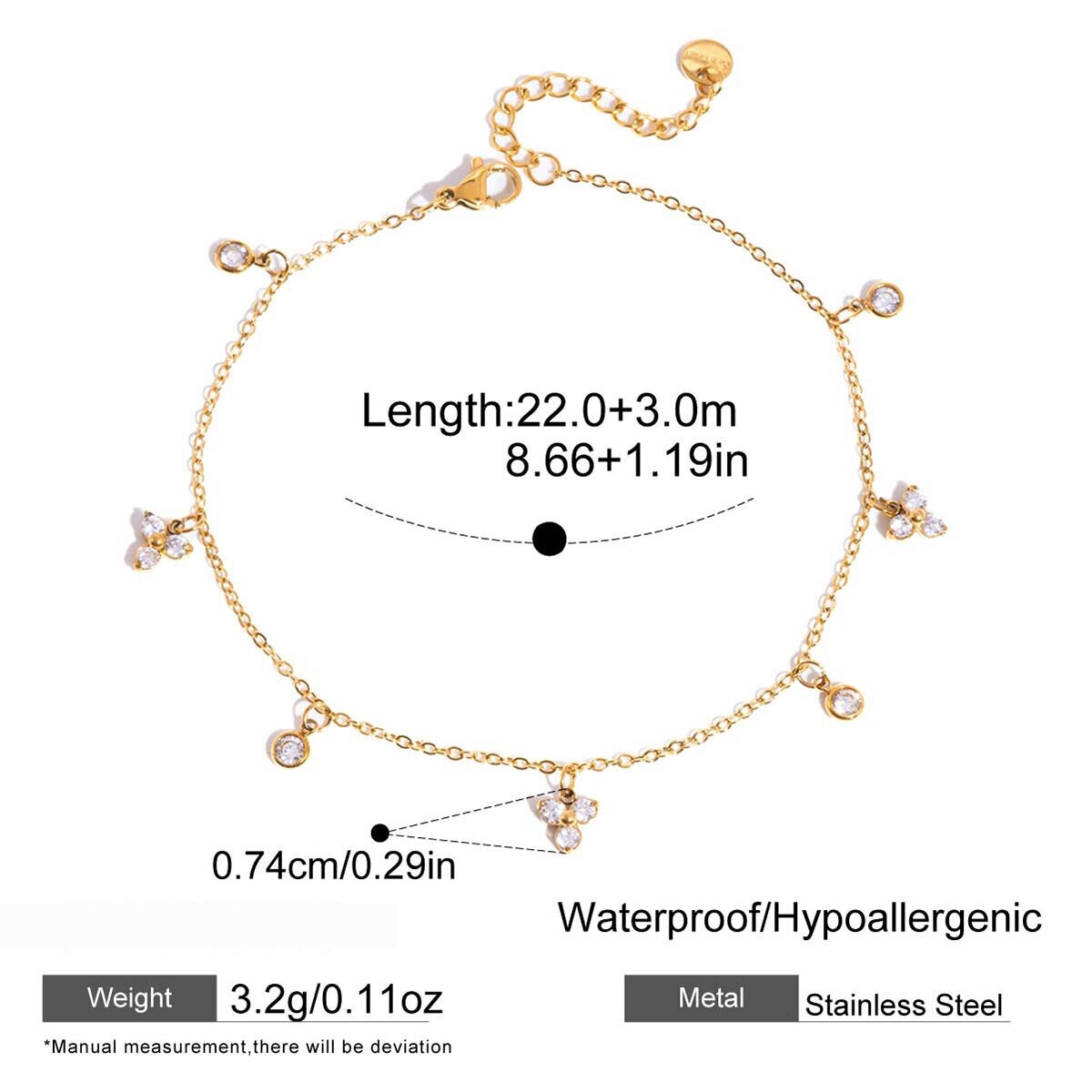 Simple Flower Stainless Steel Waterproof Gold Color Zircon Anklets h5 