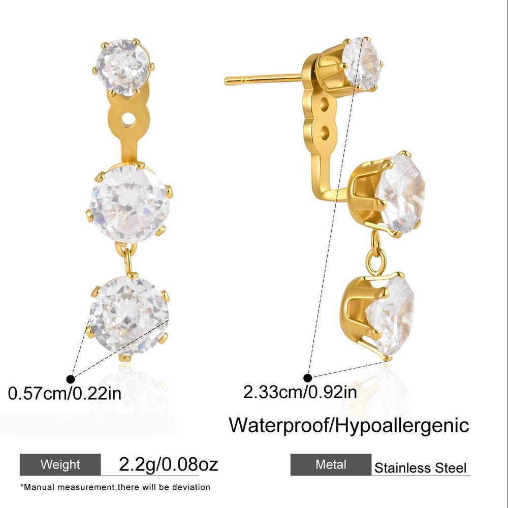 Simple Circle Stainless Steel Waterproof Gold Color Zircon Women's Drop Earrings