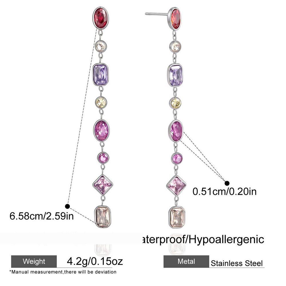 Luxurious Simple Tassel Stainless Steel Waterproof Gold Color Zircon Women's Dangle Earrings