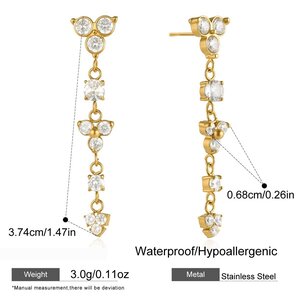 Romantic Series Elegant Flower Tassel Stainless Steel Waterproof Gold Color Zircon Women's Dangle Earrings h5
