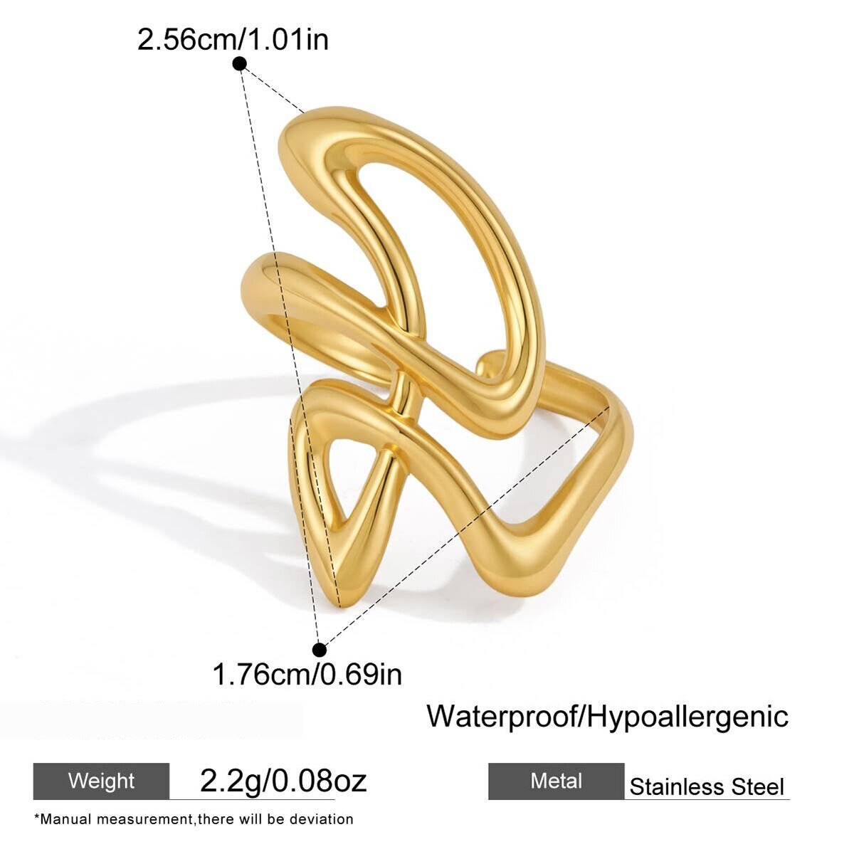 Lines Stainless Steel Waterproof Gold Color Minimalist Rings h5 