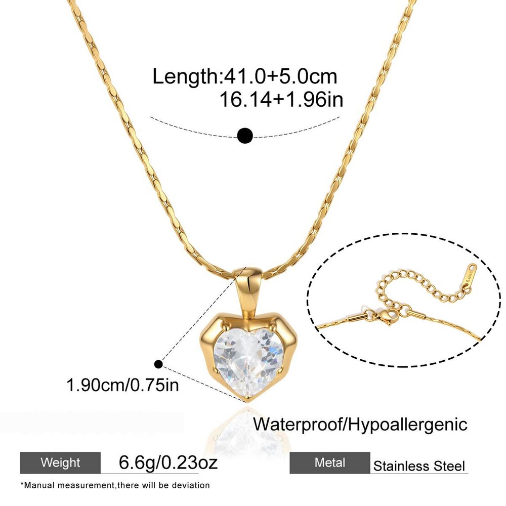 Heart Geometric Shape Stainless Steel Waterproof Gold Color Zircon Women's Stud Earrings