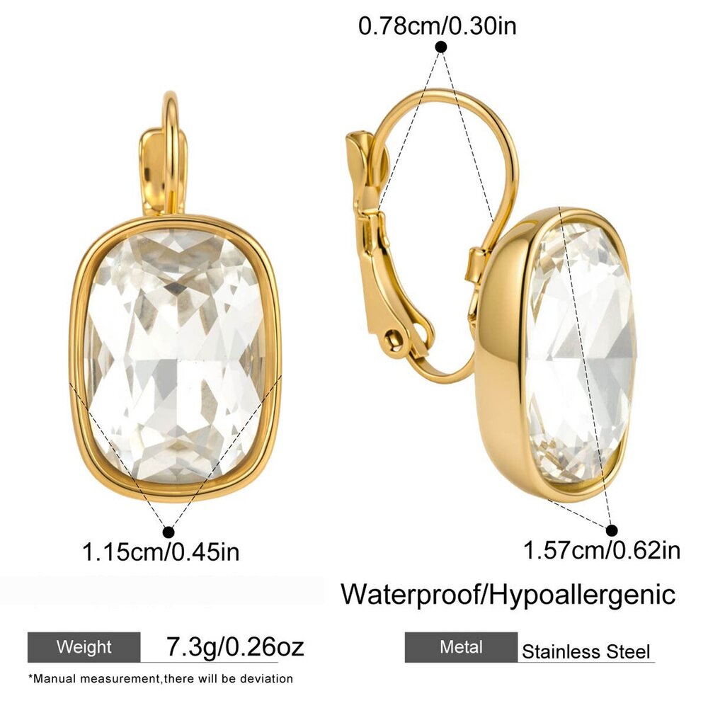 Simple Rectangle Stainless Steel Waterproof Gold Color Zircon Women's Stud Earrings