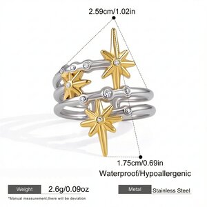 Star Mixed Colors Stainless Steel Waterproof Zircon Statement Rings h5