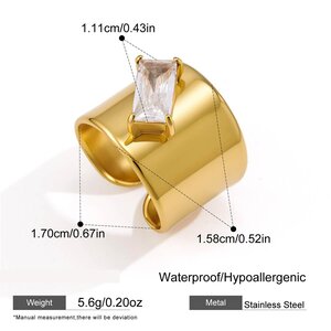Simple Droplet Stainless Steel Waterproof Gold Color Zircon Women's Gemstone Rings h5