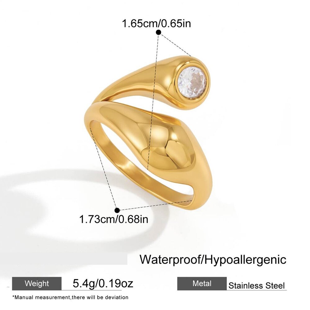 Simple Irregular Shape Stainless Steel Waterproof Gold Color Zircon Women's Gemstone Rings
