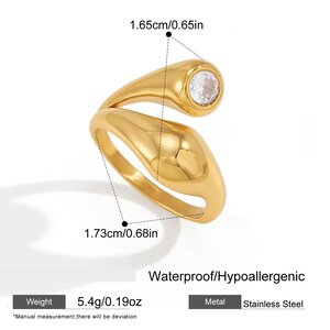 Simple Irregular Shape Stainless Steel Waterproof Gold Color Zircon Women's Gemstone Rings h5