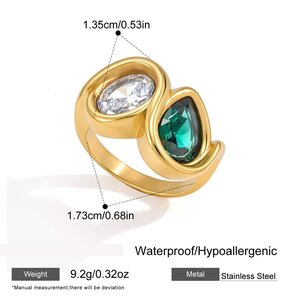 Retro Ellipse Shape Stainless Steel Waterproof Gold Color Zircon Women's Gemstone Rings h5