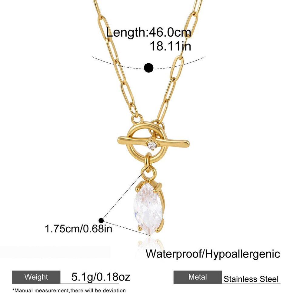 Simple Droplet Stainless Steel Waterproof Gold Color Zircon Women's Pendant Necklaces