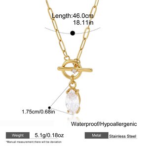 Simple Droplet Stainless Steel Waterproof Gold Color Zircon Women's Pendant Necklaces h5