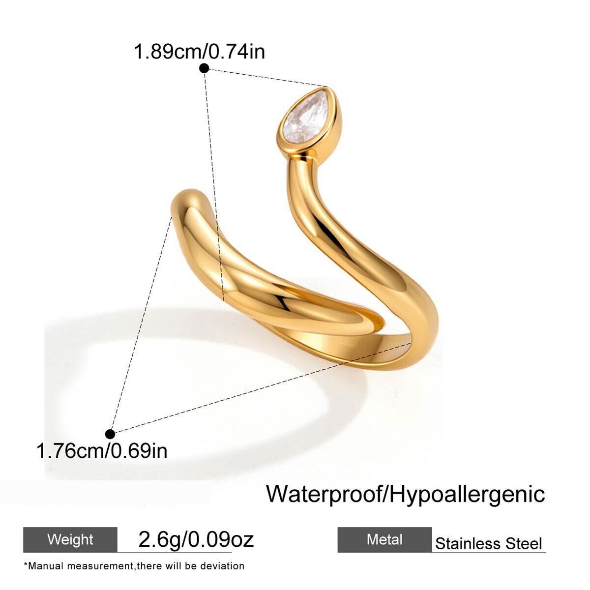 Anillos De Mujer Con Piedras Preciosas, De Acero Inoxidable, Resistentes Al Agua Y Con Forma Irregular Y Forma Sencilla, Color Dorado. h5 