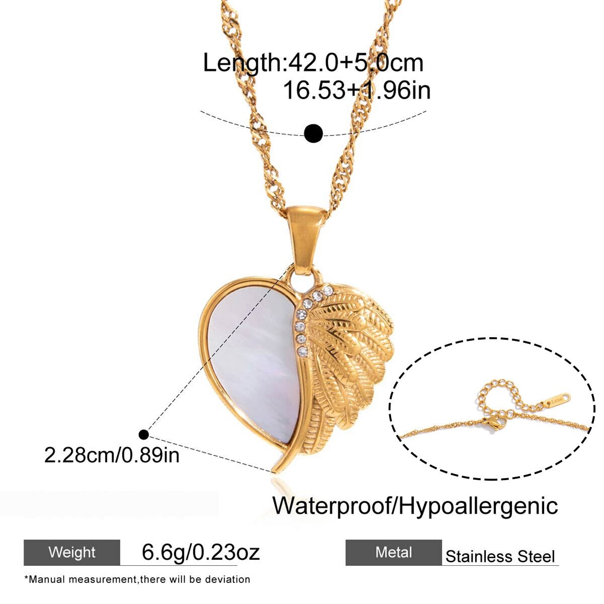 Heart Stainless Steel Waterproof Gold Color Zircon Shell Women's Pendant Necklaces h5 