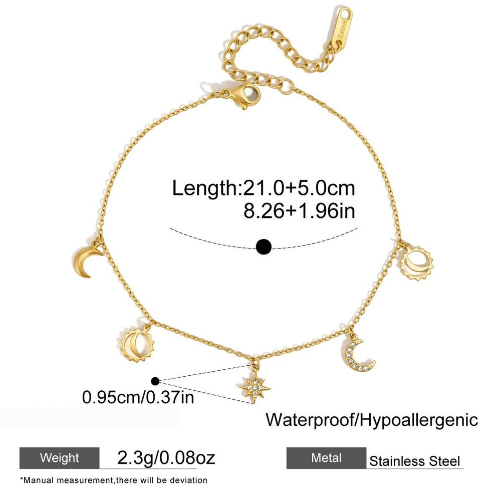 Simple Star Moon Stainless Steel Waterproof Gold Color Anklets