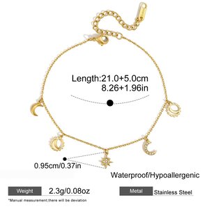 Simple Star Moon Stainless Steel Waterproof Gold Color Anklets h5