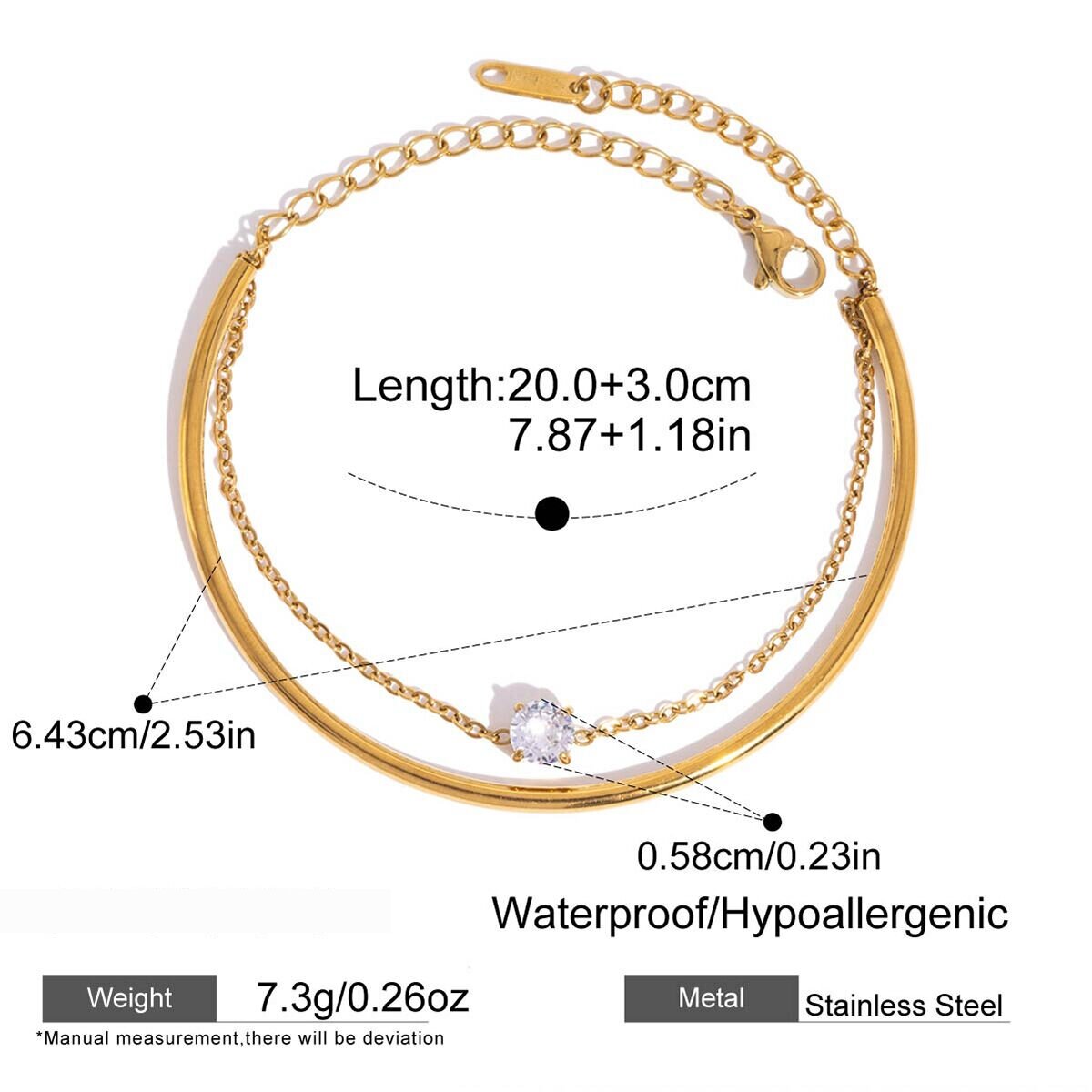 Simple Stainless Steel Waterproof Gold Color Women's Chain Bracelets 