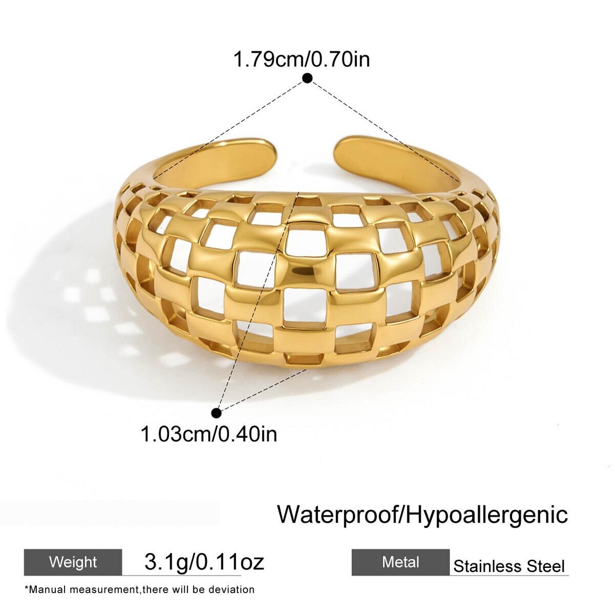 Luxurious Series Casual Hollowed-Out Stainless Steel Waterproof   Gold Color  Statement Rings 
