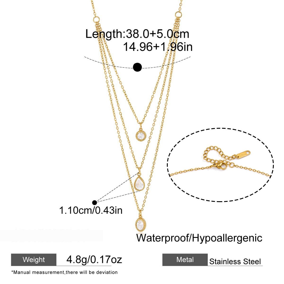Simple Series Daily Droplet Chain Stainless Steel Waterproof   Gold Color  Zircon Women's Layered Necklaces h5 