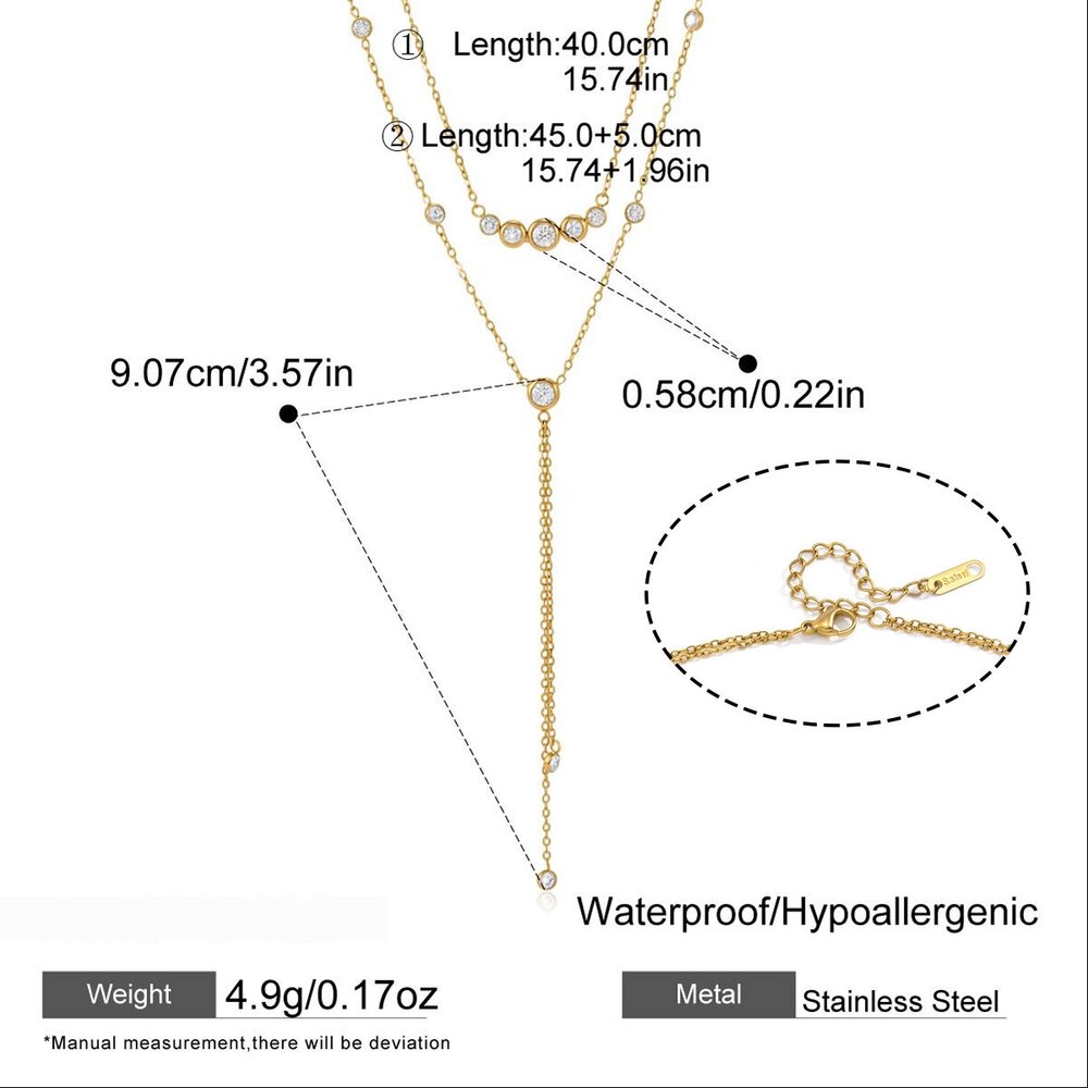 Simple Series Daily Tassel Chain Stainless Steel Waterproof Gold Color Zircon Women's Layered Necklaces