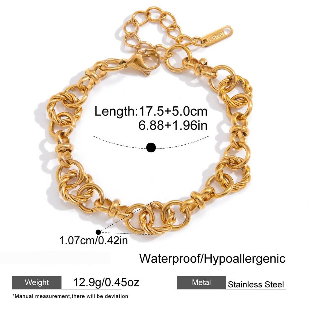 Simple Series Casual Patchwork Circle Stainless Steel Waterproof Gold Color Women's Chain Bracelets
