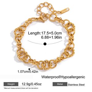 Simple Series Casual Patchwork Circle Stainless Steel Waterproof Gold Color Women's Chain Bracelets h5