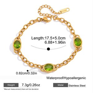 Daily Chain Ellipse Shape Stainless Steel Waterproof Gold Color Zircon Women's Chain Bracelets h5