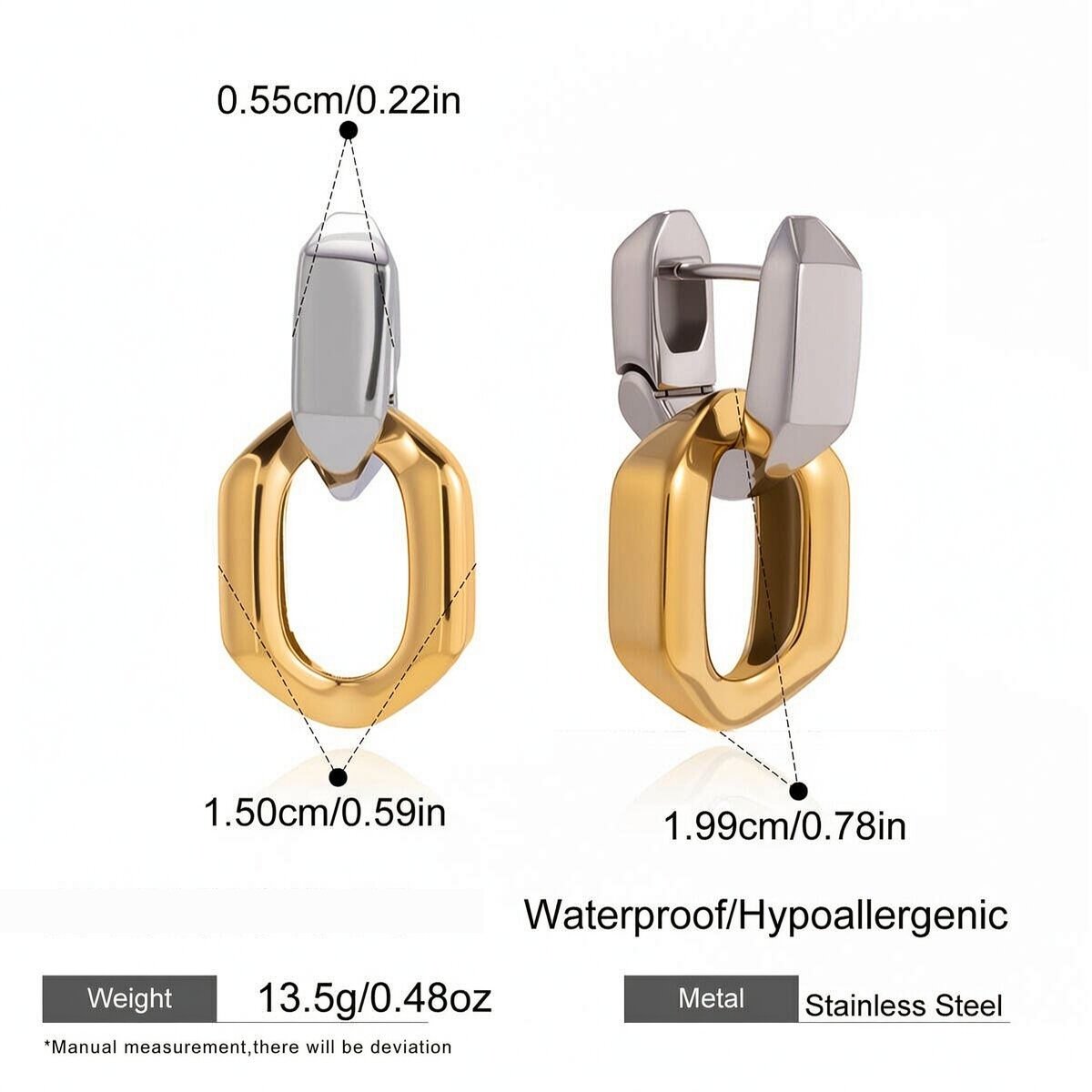 Simple Daily Irregular Shape Patchwork Stainless Steel Waterproof   Gold Color  Women's Drop Earrings 