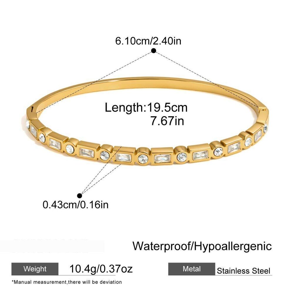 Luxurious Series Elegant Heart Patchwork Rectangle Stainless Steel Waterproof Gold Color Women's Bangles