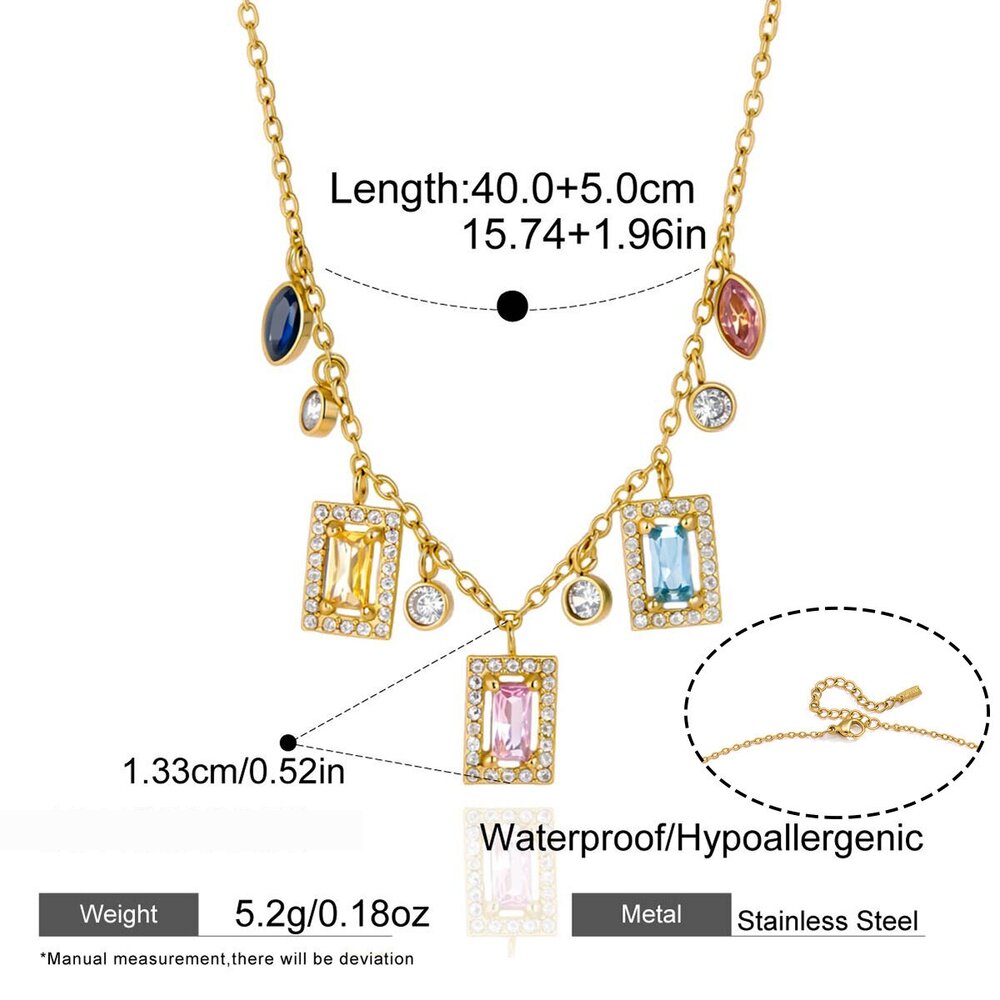 Romantic Cute Irregular Shape Heart Rectangle Stainless Steel Waterproof Gold Color Zircon Women's Pendant Necklaces
