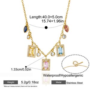 Romantic Cute Irregular Shape Heart Rectangle Stainless Steel Waterproof Gold Color Zircon Women's Pendant Necklaces h5