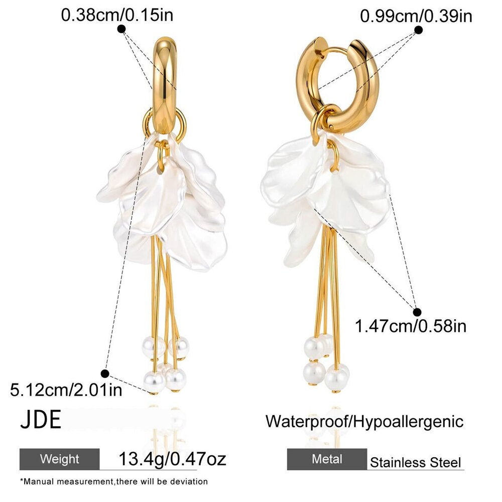 Romantic Series Elegant Flower Tassel Stainless Steel Waterproof Gold Color Women's Dangle Earrings