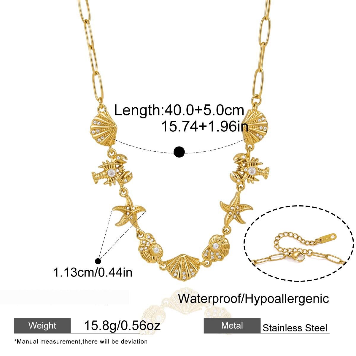 Oceanic Style Shell Starfish Stainless Steel Waterproof   Gold Color  Women's Chain Necklaces h5 