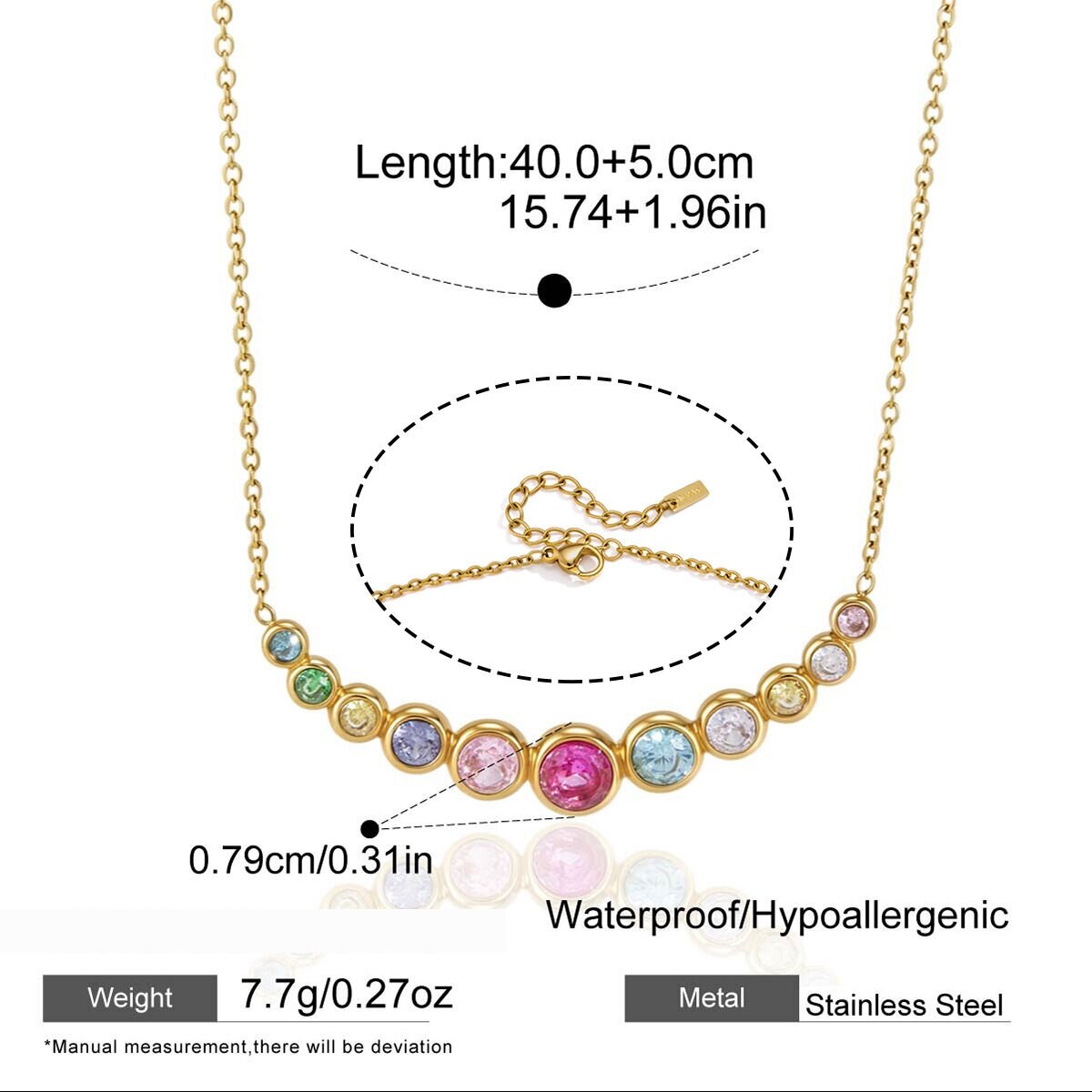 Luxurious  Retro Patchwork Circle Stainless Steel Waterproof   Gold Color  Zircon Women's Pendant Necklaces 