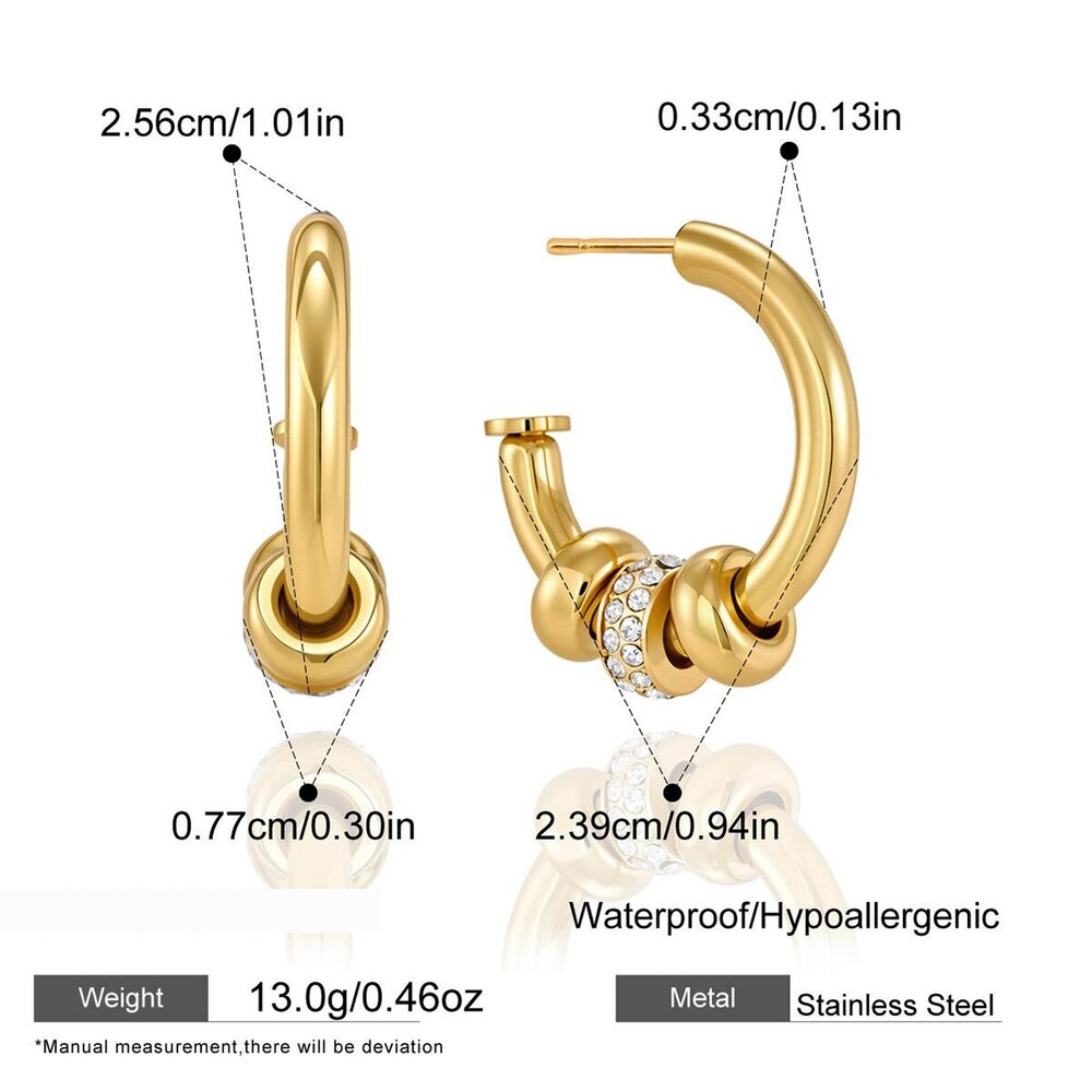 Luxurious Series Elegant Circle Stainless Steel Waterproof Gold Color Zircon Women's Stud Earrings