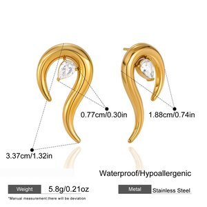Casual Droplet Irregular Shape Lines Stainless Steel Waterproof Gold Color Zircon Women's Stud Earrings h5