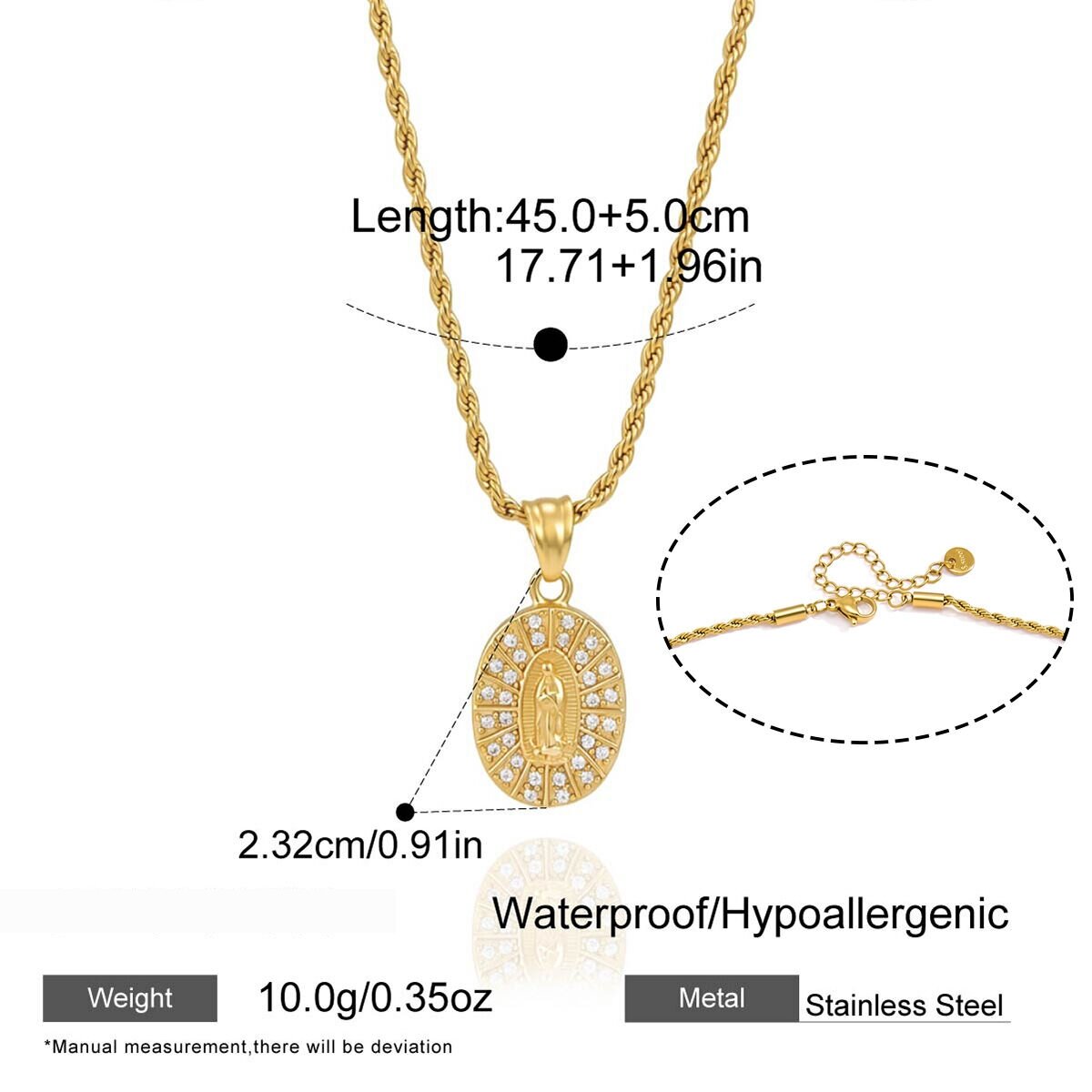 Luxurious Series Retro Cross Ellipse Shape Stainless Steel Waterproof   Gold Color  Women's Pendant Necklaces h5 
