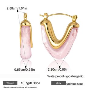 Simple Retro Triangle Gradient Color Stainless Steel Waterproof Gold Color Acrylic Women's Hoop Earrings h5