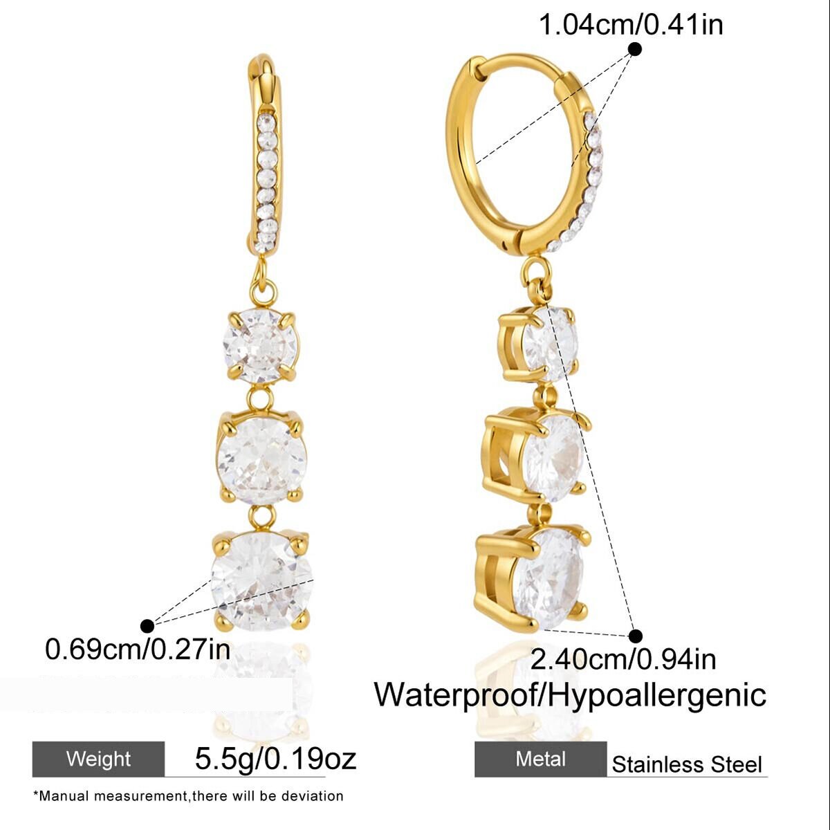 Luxurious Simple Chain Circle Stainless Steel Waterproof   Gold Color  Zircon Women's Drop Earrings h5 