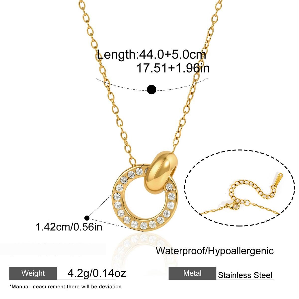 Simple Series Elegant Circle Stainless Steel Waterproof   Gold Color  Women's Necklaces Sets 