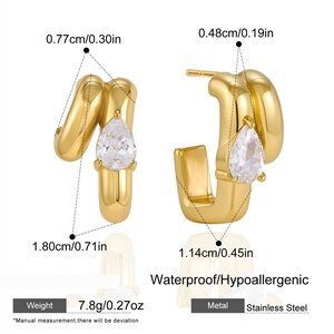Casual Droplet Irregular Shape Stainless Steel Waterproof Gold Color Zircon Women's Stud Earrings h5