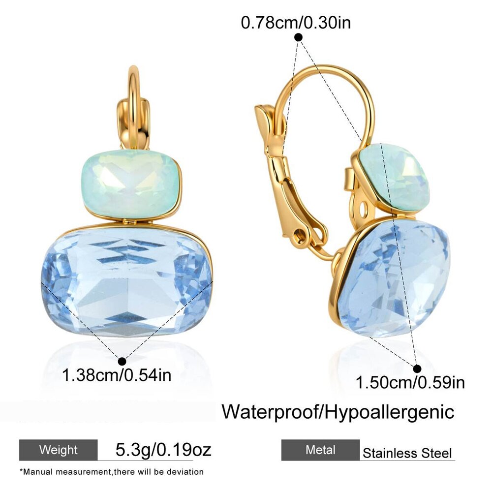 Luxurious Series Cute Rectangle Stainless Steel Waterproof Gold Color Zircon Women's Stud Earrings