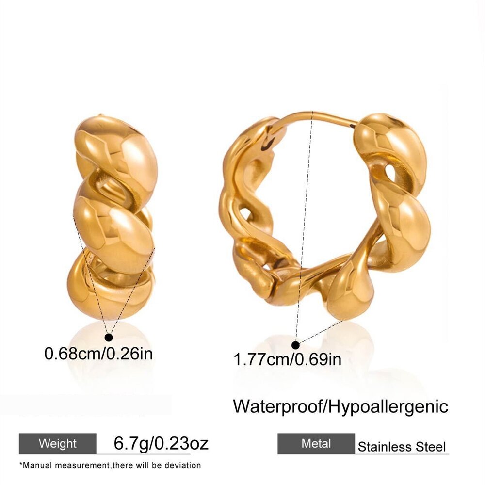 Simple Series Retro Irregular Shape Twist Stainless Steel Waterproof Gold Color Women's Hoop Earrings