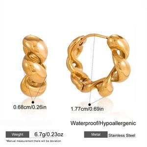 Simple Series Retro Irregular Shape Twist Stainless Steel Waterproof Gold Color Women's Hoop Earrings h5