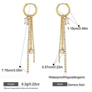 Simple Elegant Tassel Stainless Steel Waterproof Gold Color Zircon Women's Dangle Earrings h5