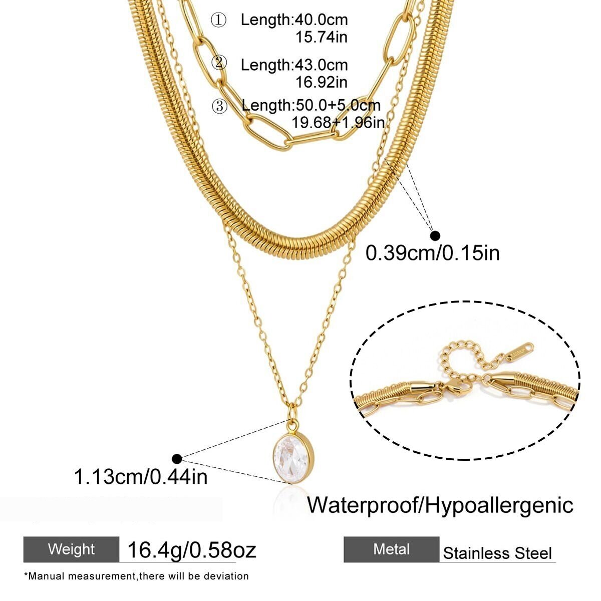 Simple Elegant Droplet Chain Stainless Steel Waterproof   Gold Color  Zircon Women's Layered Necklaces h5 