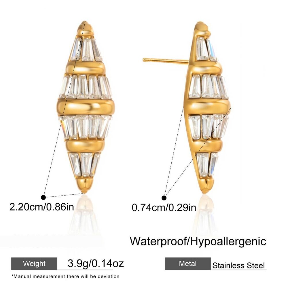 Irregular Shape Stainless Steel Waterproof Gold Color Zircon Women's Stud Earrings