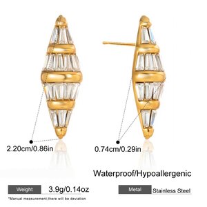 Irregular Shape Stainless Steel Waterproof Gold Color Zircon Women's Stud Earrings h5